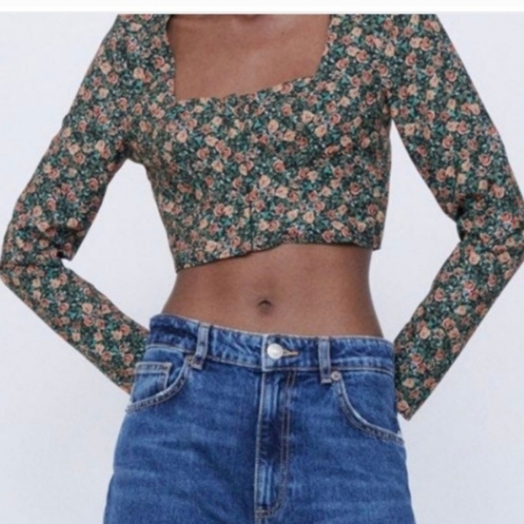 ZARA Floral Bustier Long Sleeve Crop Top. Size XS - Picture 4 of 14